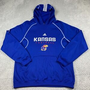 Kansas Jayhawks Hoodie Men Large Blue Adidas Football Fleece Pullover Sweatshirt